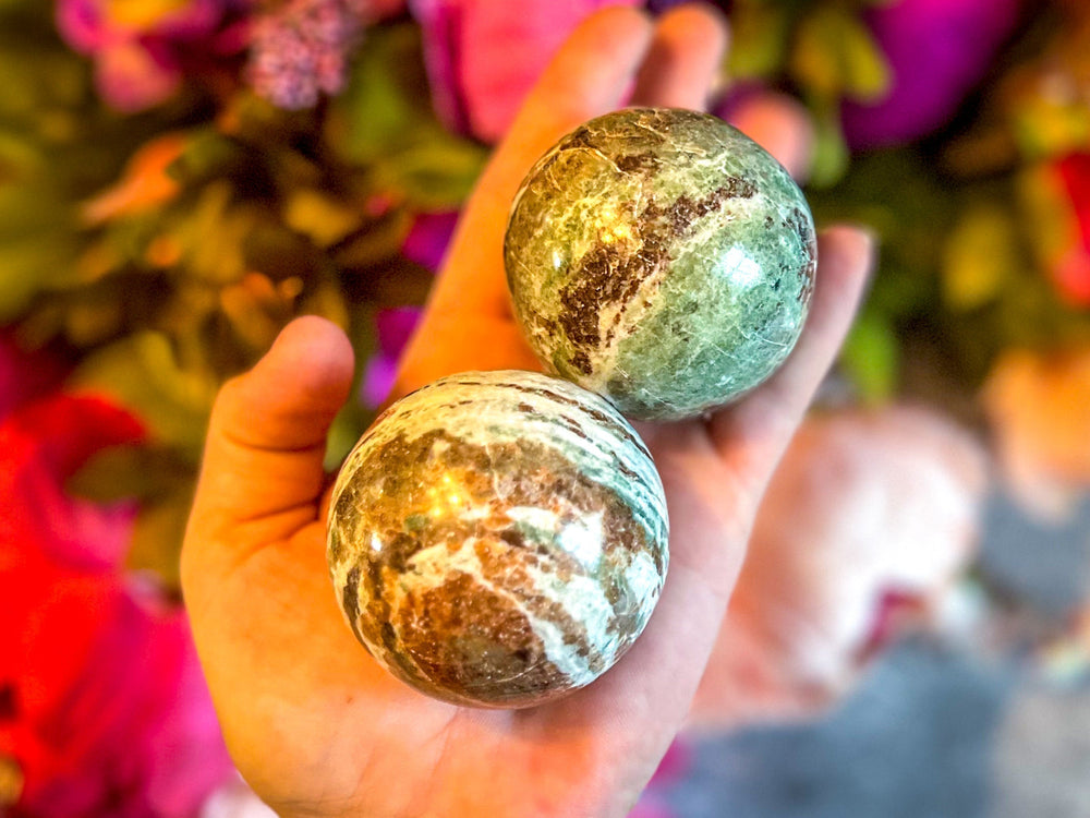 Vesuvianite and Garnet Crystal Spheres, ethically sourced (ONLINE ORDER ONLY)