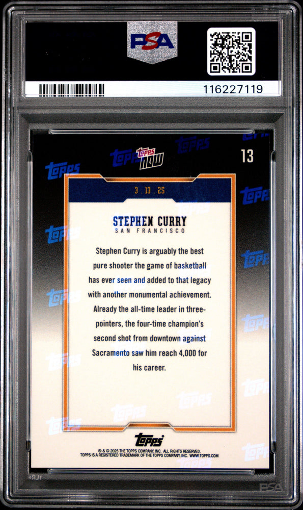 Graded 2024 Topps Now Steph Curry #13 Basketball Card PSA 9 Mint (ONLINE ORDER ONLY)