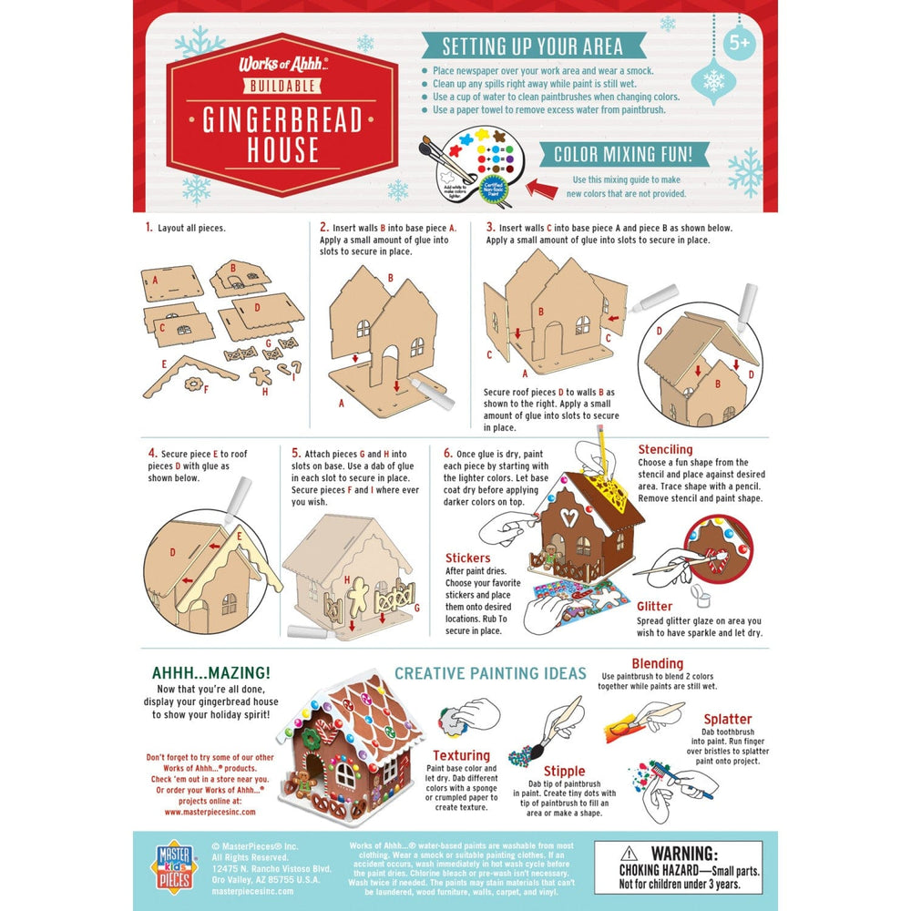 Holiday Craft Kit - Buildable Gingerbread House Wood Paint Kit