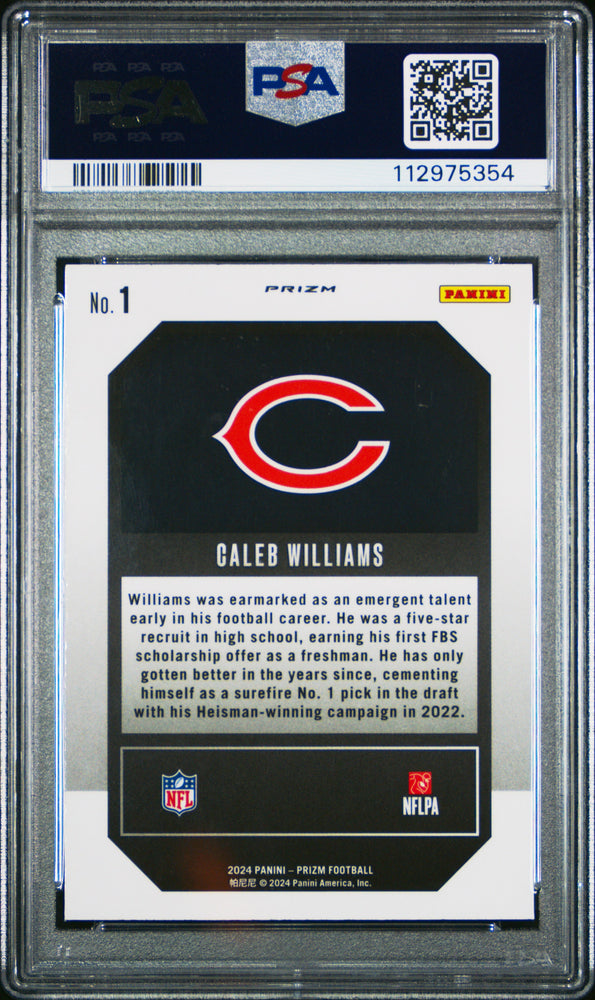 Graded 2024 Panini Prizm Caleb Williams #1 Emergent Green Prizm Rookie RC Football Card PSA 10 Gem Mint (ONLINE ORDER ONLY)