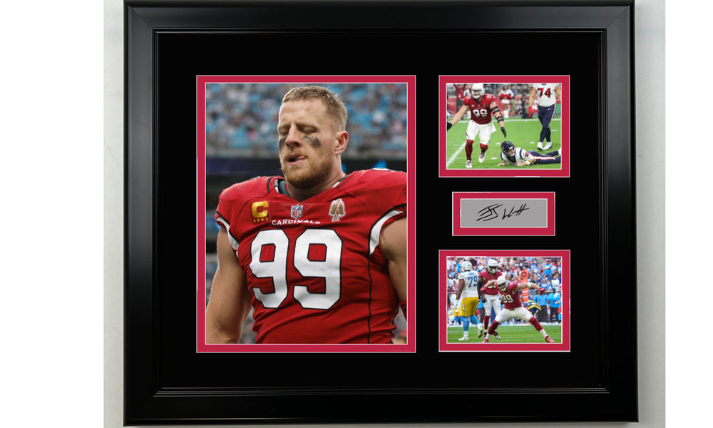 Framed J.J. Watt Arizona Cardinals Facsimile Laser Engraved Signature Football 14x11 3 Photo Collage (ONLINE ORDER ONLY)