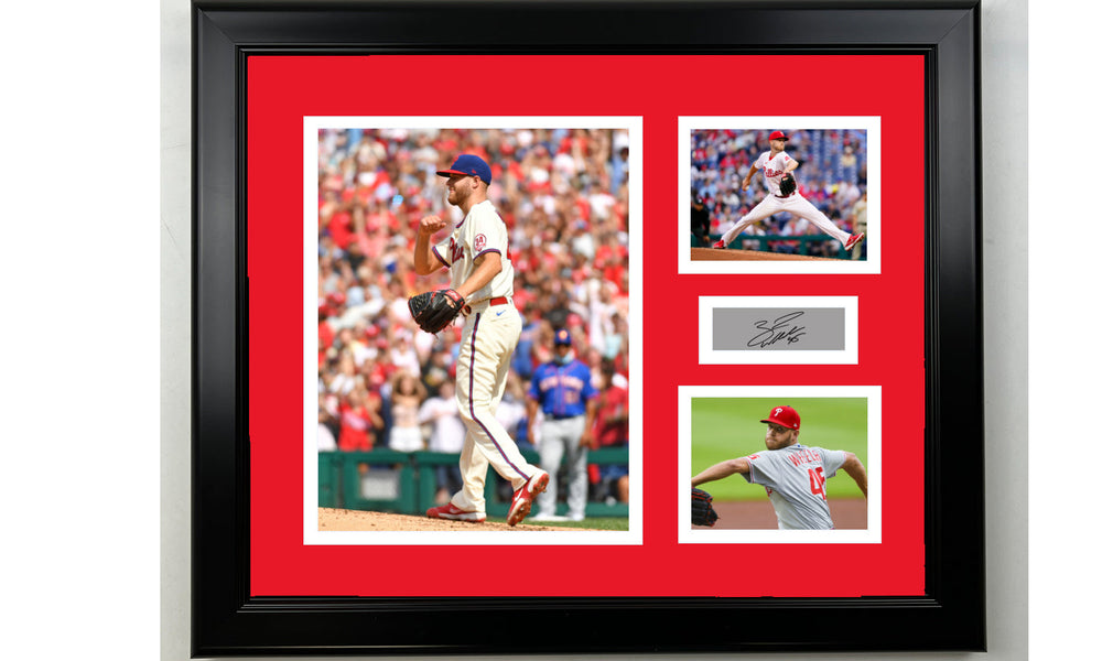 Framed Zack Wheeler Philadelphia Phillies Facsimile Laser Engraved Signature Baseball 14x11 3 Photo Collage (ONLINE ORDER ONLY)