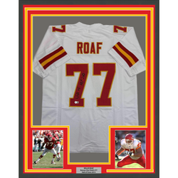 Framed Autographed/Signed Willie Roaf 35x39 HOF 2012 Kansas City White Football Jersey Beckett BAS COA