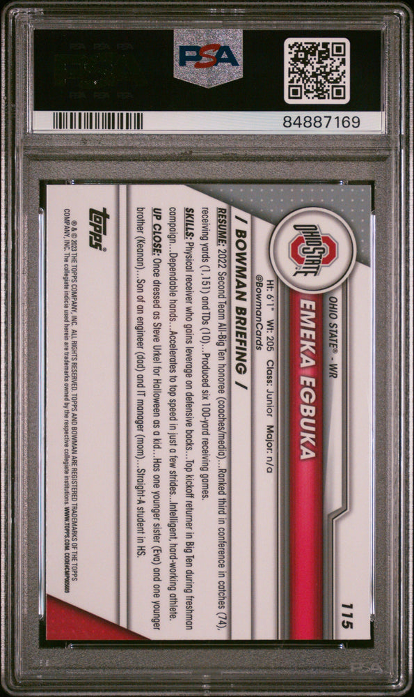 Graded 2023 Topps Bowman U Chrome Emeka Egbuka #115 Pink Rookie RC Football Card PSA 10 Gem Mint (ONLINE ORDER ONLY)