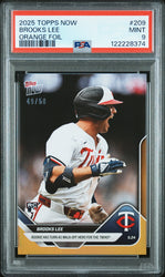 Graded 2025 Topps Now Brooks Lee #209 Orange Foil /25 Rookie RC Baseball Card PSA 9 Mint (ONLINE ORDER ONLY)