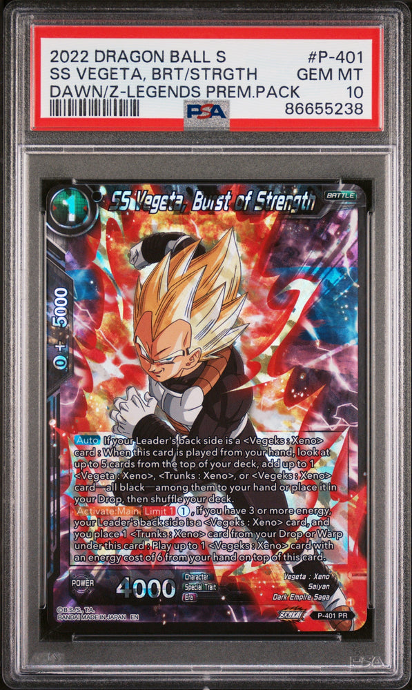 2022 DRAGON BALL SUPER DAWN OF THE Z-LEGENDS SS VEGETA, BRS/STRGTH #P-401 PSA 10 (Online Order Only)