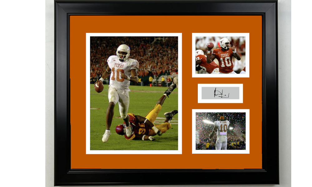 Framed Vince Young Texas Longhorns Facsimile Laser Engraved Signature Football 14x11 3 Photo Collage (ONLINE ORDER ONLY)