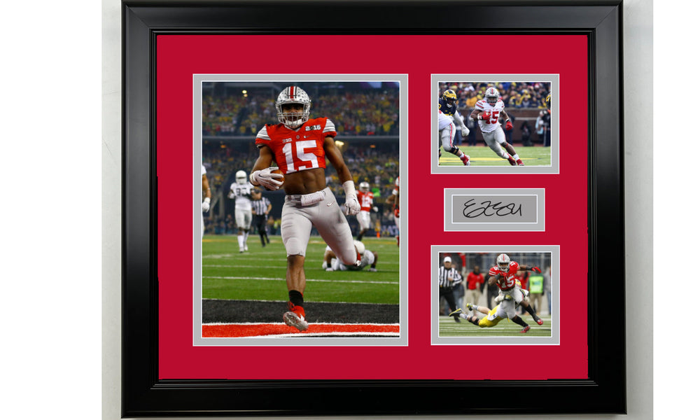 Framed Ezekiel Elliot Ohio State Buckeyes Facsimile Laser Engraved Signature Football 14x11 3 Photo Collage (ONLINE ORDER ONLY)
