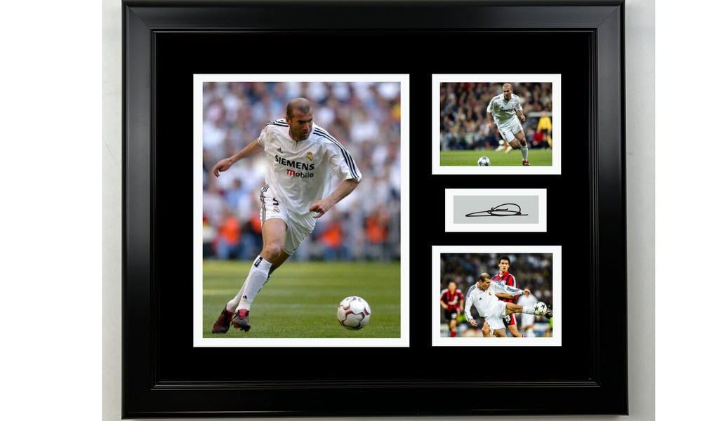 Framed Zinedine Zidane Real Madrid Facsimile Laser Engraved Signature 14x11 3 Photo Collage (ONLINE ORDER ONLY)