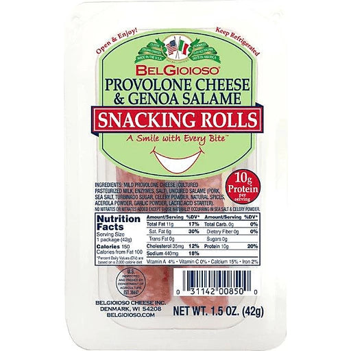 BelGioioso Snacking rolls: Provolone cheese & Genoa Salme